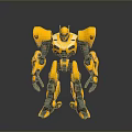 Game Movie Character Yellow Robot With Mechanical Design Blue Accents And Shiny Surface