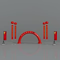 Red Archway Decoration With Red Pillars And Banners For Event Setup 3d model