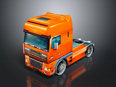 Vibrant Orange Semi Truck Cab Featuring Modern Design And Reflective Surface Details 3d model