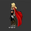 Animated Female Mythical Character With Blonde Hair Red Cape Hammer And Armor