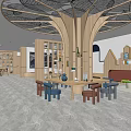 Modern Library Children's Activity Center Book Reading Room Tree Model Tree Library Reading Corner Gradient Glass Interior Model Wall 3d model