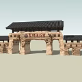 Traditional Chinese Stone Entrance Gate of Maijishan Grottoes with Arched Doorway and Black Tile Roof