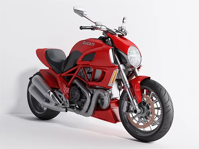 Red Ducati Motorcycle Modern Sporty Design With Black Seat Silver Exhaust And Alloy Wheels 3d model