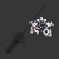 Mecha Robot Figure With White Armor And Yellow Blue Accents Holding Large Spear Weapon