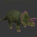 Green Triceratops 3D Model Character With Realistic Spiked Frill And White Horns