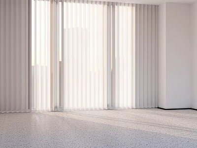 White Sheer Floor to Ceiling Curtains in Bright Room with Natural Light 3d model