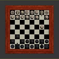 Classic Wooden Chessboard With Red Frame And Black White Chess Pieces