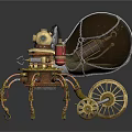 Ornate Steampunk Mechanical Spider Equipment With Metallic Legs Transparent Dome And Green Gemstone