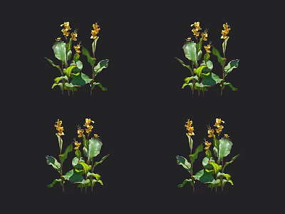 Vibrant Yellow Flowers With Lush Green Leaves In Repeated Botanical Design 3d model