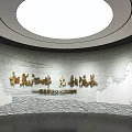 Museum Exhibition Hall Interior Featuring Glass Display Cases And Wall Exhibits