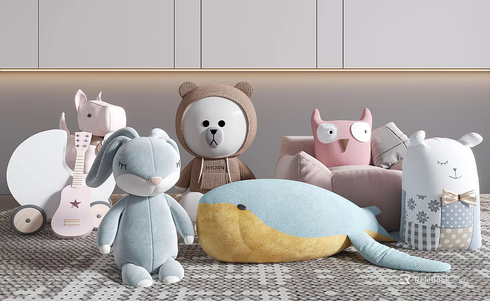 Cute Animal Shaped Soft Plush Toys With Pastel Colors For Kids Room Decor 3d model 