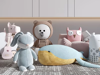 Cute Animal Shaped Soft Plush Toys With Pastel Colors For Kids Room Decor 3d model
