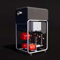 Industrial Equipment Featuring Metal Frame Gray Cabinet Red Pump And Pipes