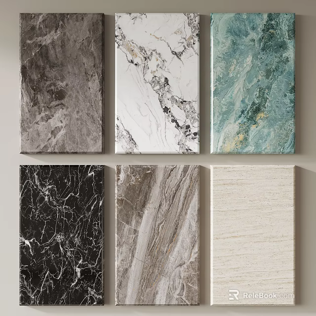 Diverse Textured Background Wall With Marble Style Decorative Panels Various Colors And Patterns 3d model