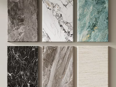 Diverse Textured Background Wall With Marble Style Decorative Panels Various Colors And Patterns 3d model