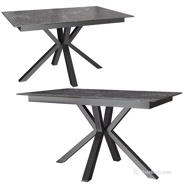 Elegant Modern Dining Table With Marble Tabletop And Metal Cross Legs Design 3d model 