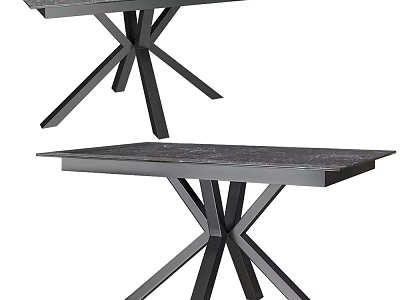 Elegant Modern Dining Table With Marble Tabletop And Metal Cross Legs Design 3d model