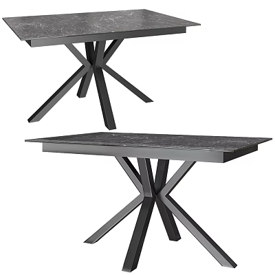 Elegant Modern Dining Table With Marble Tabletop And Metal Cross Legs Design 3d model