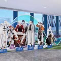 Anime Character Cutouts Photo Check In Spot With Modern Building And Green Blue Decorations