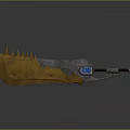 Medieval Battle Axe With Yellow Silver Blade Spiked Edge And Brown Handle Blue Ornamental Design