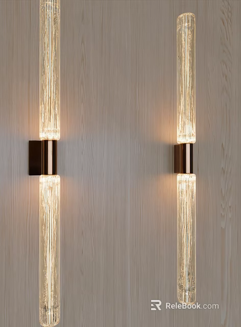 Modern Wall Lamps With Vertical Glass Design And Metal Base On Wooden Background Lighting 3d model 