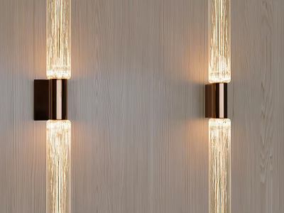 Modern Wall Lamps With Vertical Glass Design And Metal Base On Wooden Background Lighting 3d model