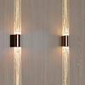 Modern Wall Lamps With Vertical Glass Design And Metal Base On Wooden Background Lighting