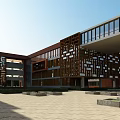 Modern Campus School Building With Multi Story Structure Green Playground And Lush Trees