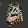 Traditional White Fox Mask With Red Yellow Patterns Pointed Ears And Sharp Teeth 3d model