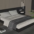 Modern Double Bed Interior Design With Leather Headboard Nightstands Lamps And Gray Bedding