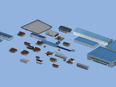 Various Industrial Building Models With Different Roof Designs And Sizes 3d model