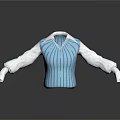 Stylish Blue Striped Vest With White Shirt Sleeves And Collared Neckline