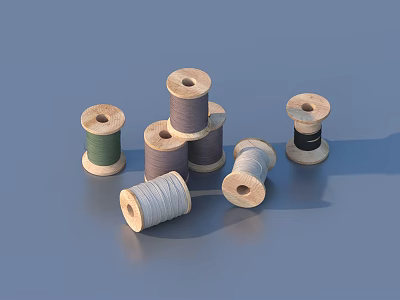 Household Wooden Thread Spools With Various Colors For Sewing And Craft Projects 3d model