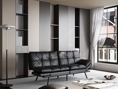 Modern living room sofa combination floor lamp bookcase model