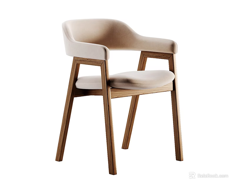 Modern Dining Chair With Wooden Frame Beige Upholstery And Comfortable Armrests 3d model 