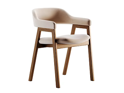 Modern Dining Chair With Wooden Frame Beige Upholstery And Comfortable Armrests 3d model