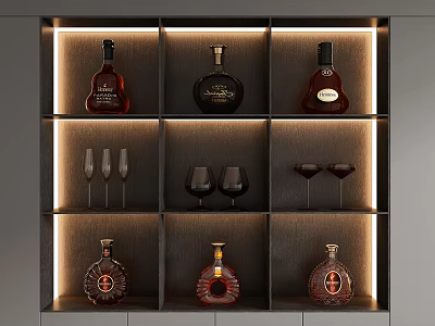 Modern Wine Bottle Wine Glass 3d model