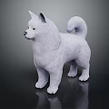 White Akita Dog 3D Rendered Model Standing With Curled Tail On Black Surface