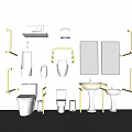 Modern Bathroom Interior Toilet With Golden Handrails Mirrors Sinks And Shelves