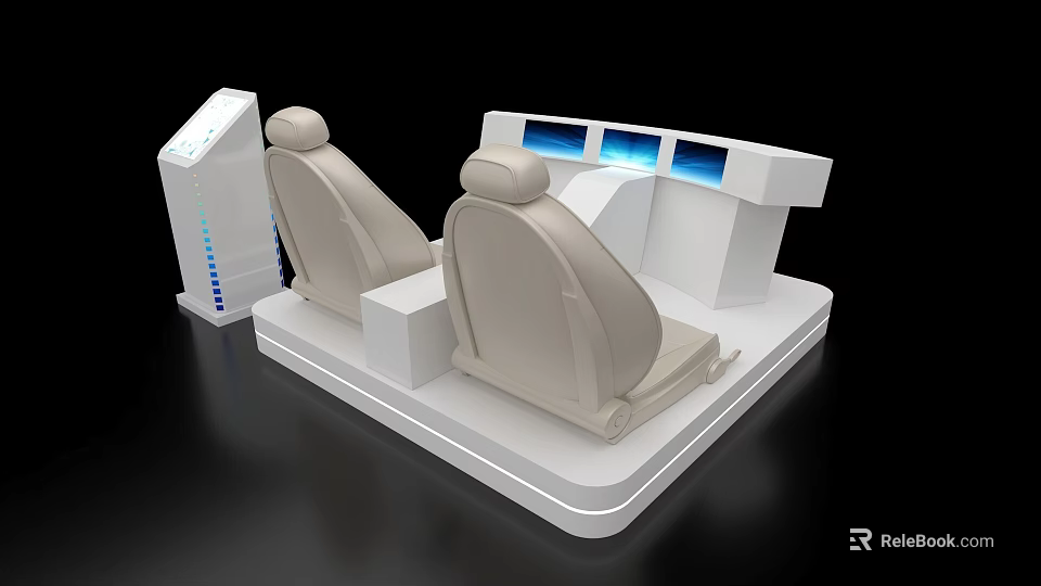 Exhibition Island with Two Seats Multiple Screens and Modern Control Console 3d model 