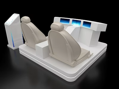 Exhibition Island with Two Seats Multiple Screens and Modern Control Console 3d model
