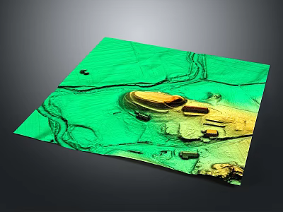Detailed Green Terrain Model With Yellow Textured Areas And Square Display Structure 3d model