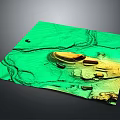 Detailed Green Terrain Model With Yellow Textured Areas And Square Display Structure