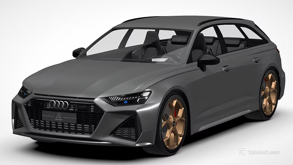 Gray Audi Wagon With Modern Sporty Front Design Sharp Headlights And Golden Rims 3d model 