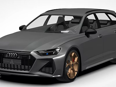 Gray Audi Wagon With Modern Sporty Front Design Sharp Headlights And Golden Rims 3d model