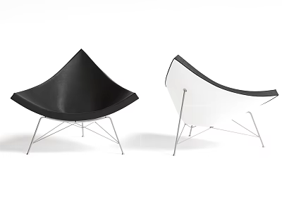 Modern Black And White Leisure Chairs Featuring Scooped Design Leather Upholstery And Metal Frames 3d model