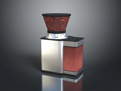 Modern Electric Coffee Grinder With Silver Metal Body And Red Coffee Bean Hopper 3d model