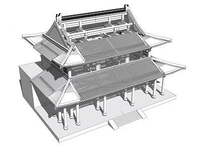 Ancient Chinese Architecture Design With Multi story Roof Overhanging Eaves And Wooden Columns 3d model