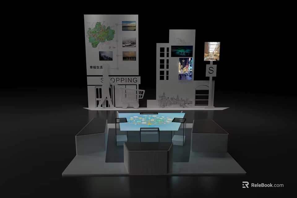 Modern Art Installation With Interactive Display Stand Screens And Information Panels 3d model 