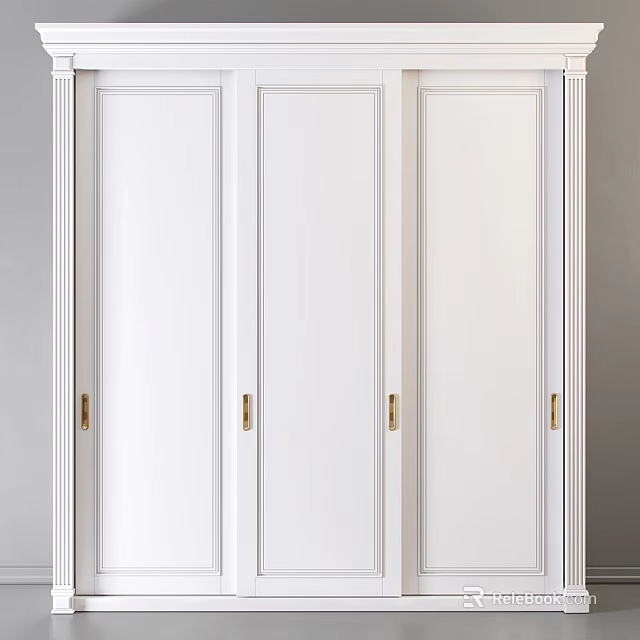 Sleek White Chest of Drawers With Four Doors and Gold Handles Modern Design 3d model 